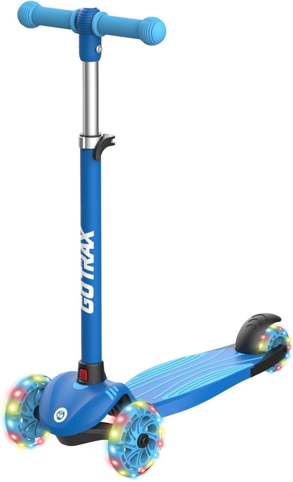 Kids Kick Scooter, LED Lighted Wheels and 3 Adjustable Height Handlebars, Lean-to-Steer & Widen Anti-Slip Deck, 3 Wheel Scooter for Boys & Girls Ages 2-8 and up to 110 Lbs